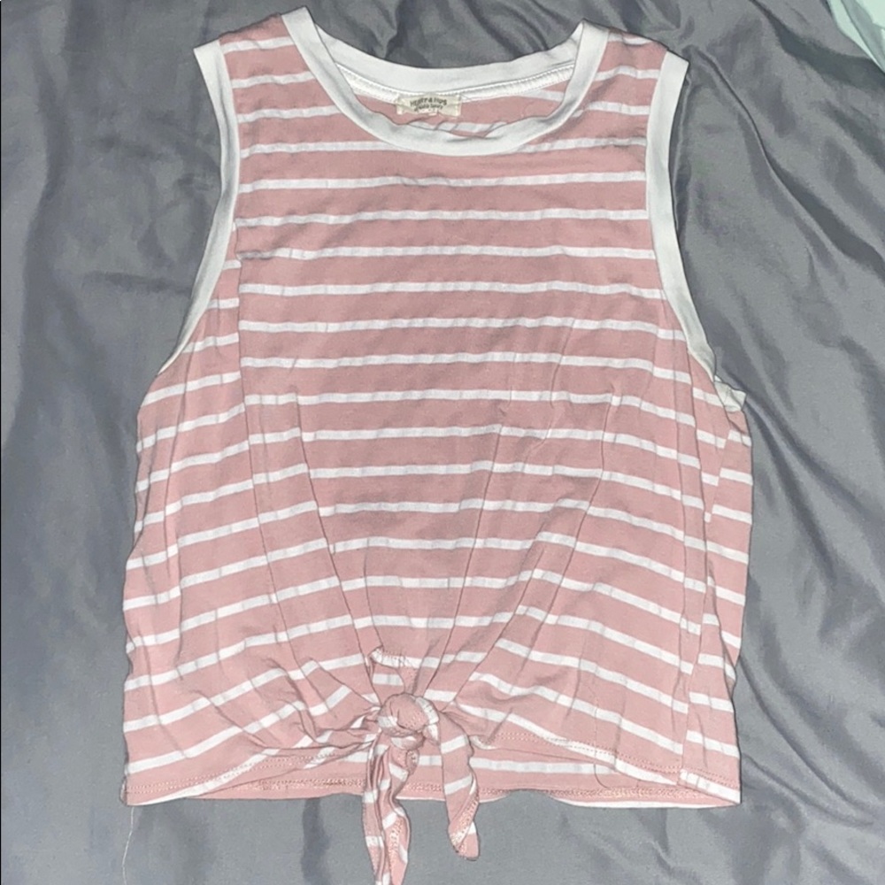 Pink and white tank and tie.
